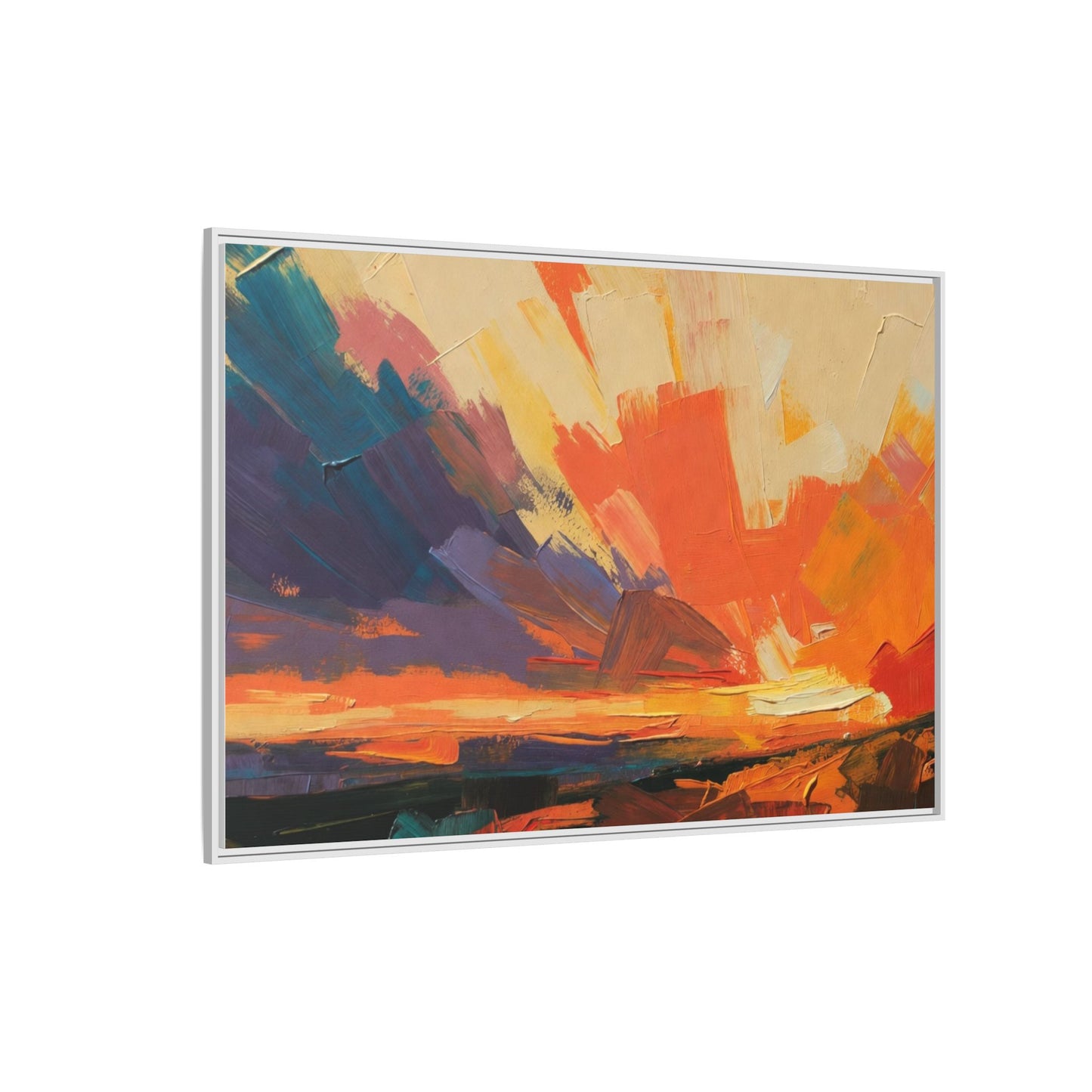Framed Abstract Sunset Canvas Art – Multicolor Matte Wall Decor
