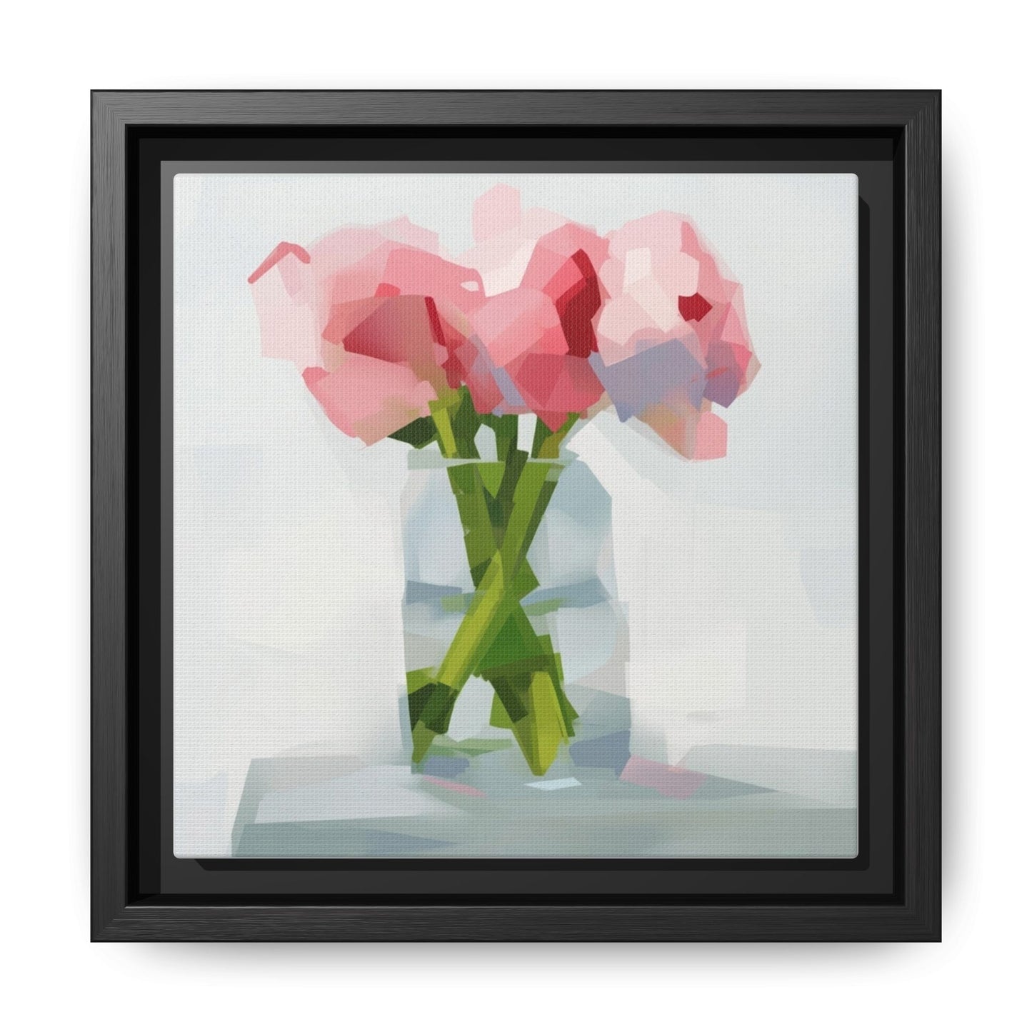 Framed Floral Canvas Art — Pink Peonies in Vase (Matte)