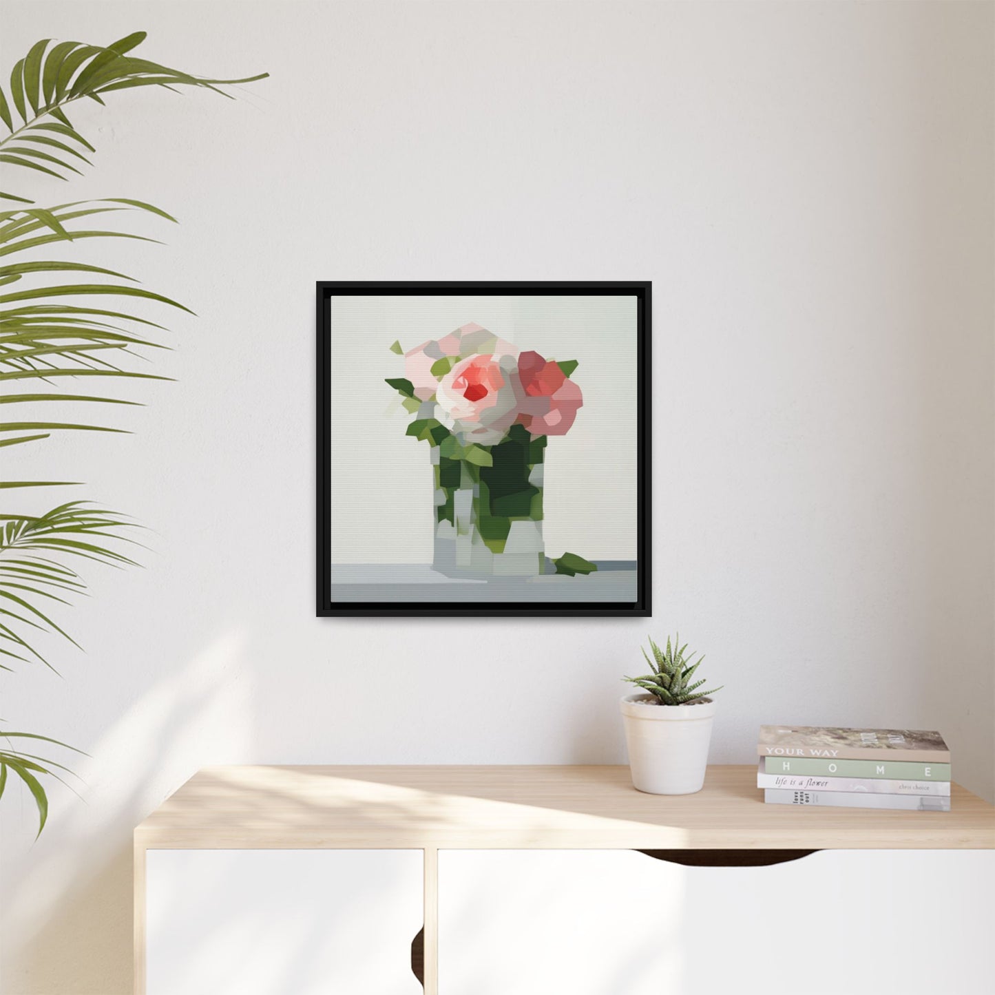 Framed Floral Canvas Print — Modern Pink Roses Still Life