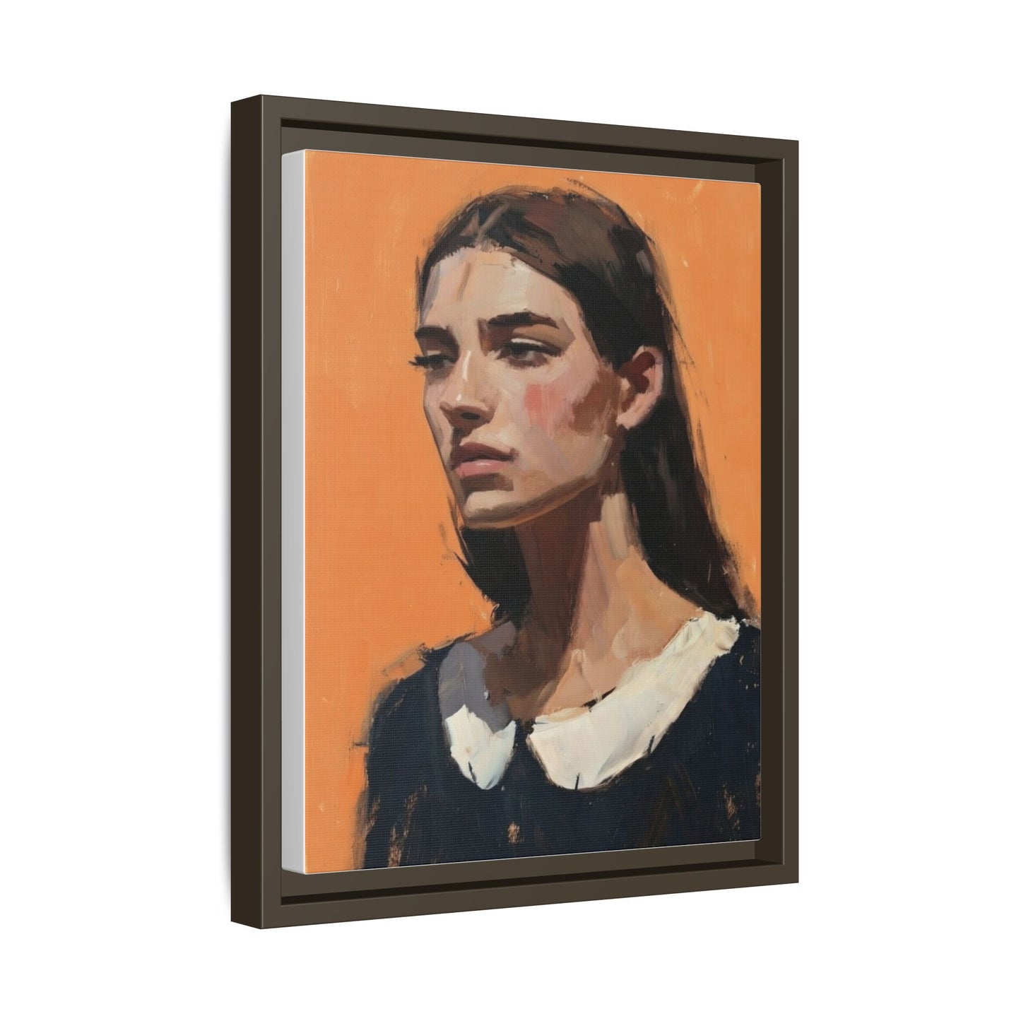 Framed Matte Canvas Portrait Art — Modern Figurative Painting on Orange