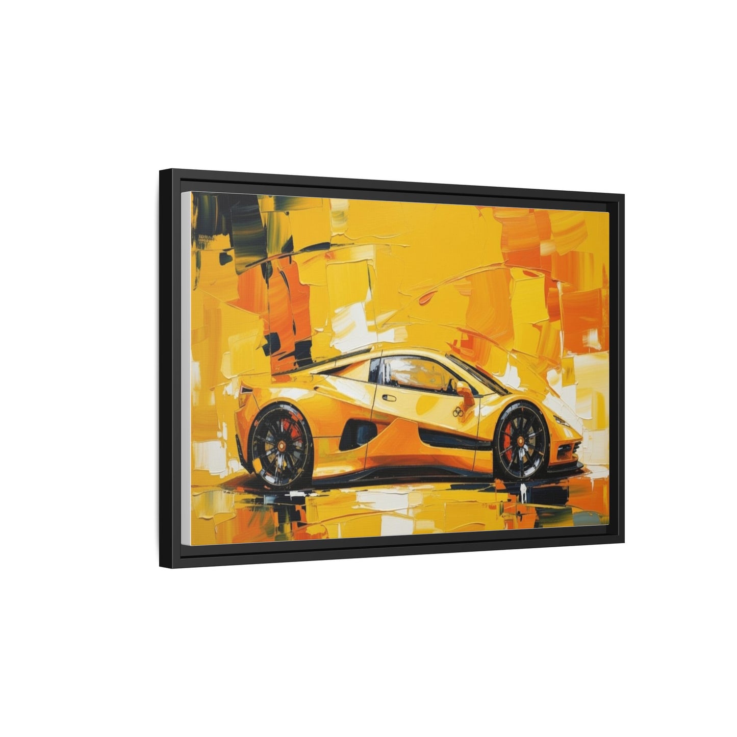 Yellow Sports Car Abstract Matte Canvas Framed Print