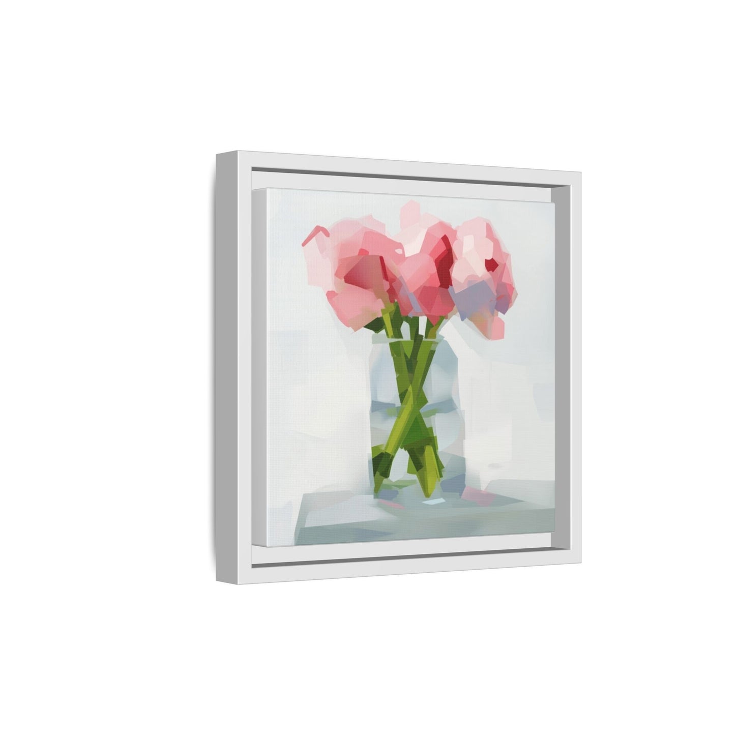 Framed Floral Canvas Art — Pink Peonies in Vase (Matte)
