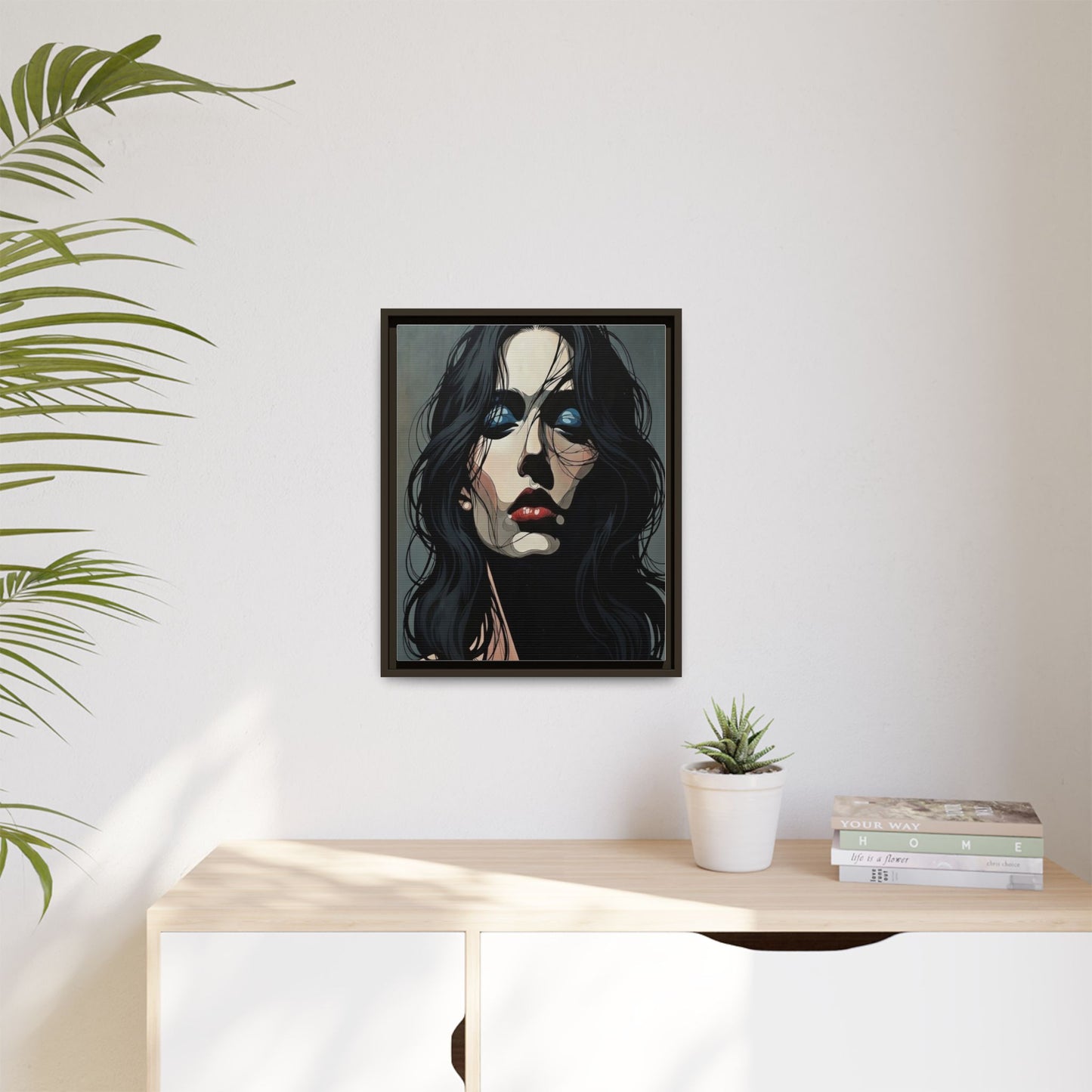 Framed Matte Canvas: Moody Portrait of Woman – Modern Gothic Wall Art