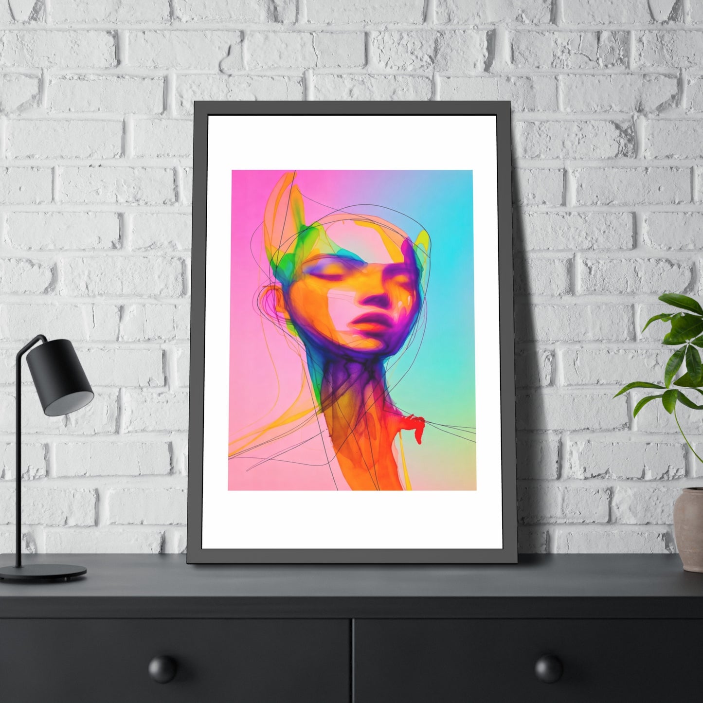 Framed Poster — Vibrant Neon Abstract Portrait Art Print