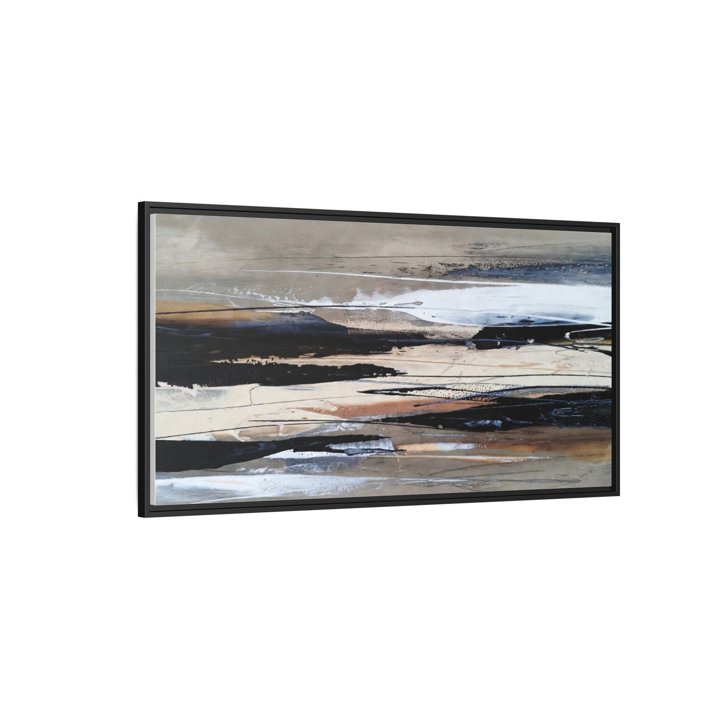 Abstract Seascape Matte Canvas Framed Wall Art — Neutral Coastal Landscape