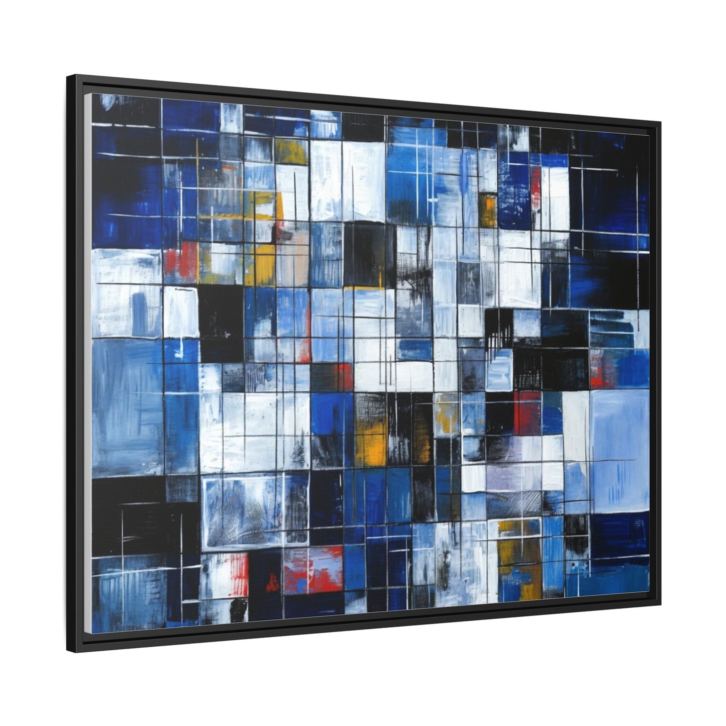 Abstract Blue Grid Matte Canvas Framed Art Print