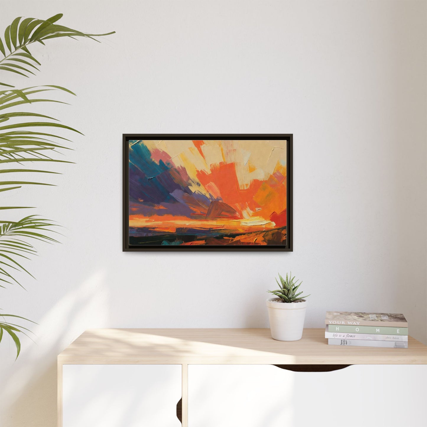Framed Abstract Sunset Canvas Art – Multicolor Matte Wall Decor