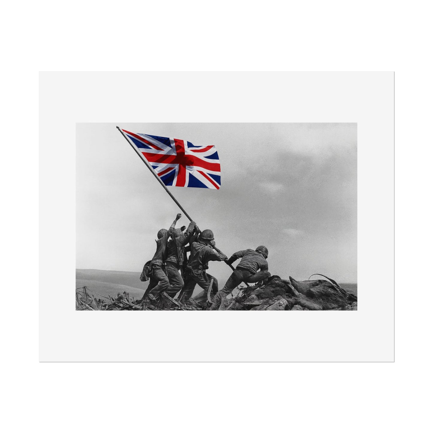 Raising the Union Jack by Unknown attributed to Joe Rosenthal Wall Art Print