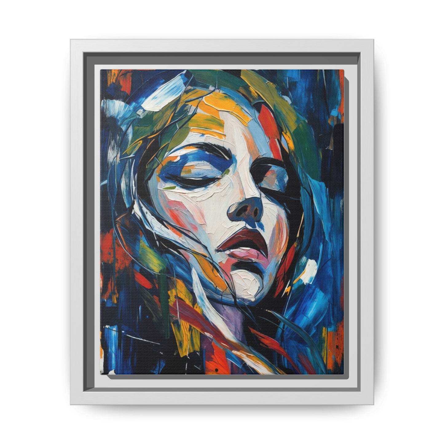 Abstract Colorful Woman Portrait — Framed Matte Canvas Wall Art