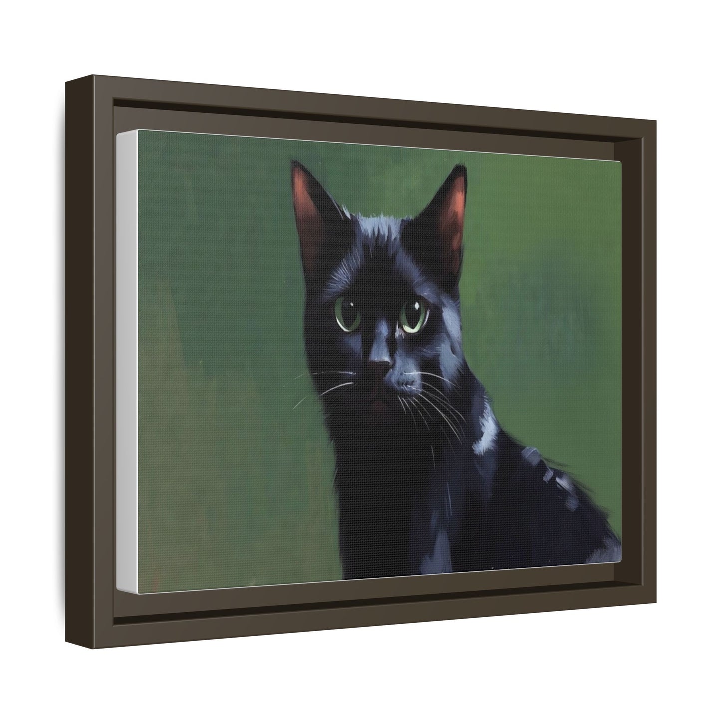 Framed Black Cat Portrait Canvas — Matte Multi-Color Wall Art