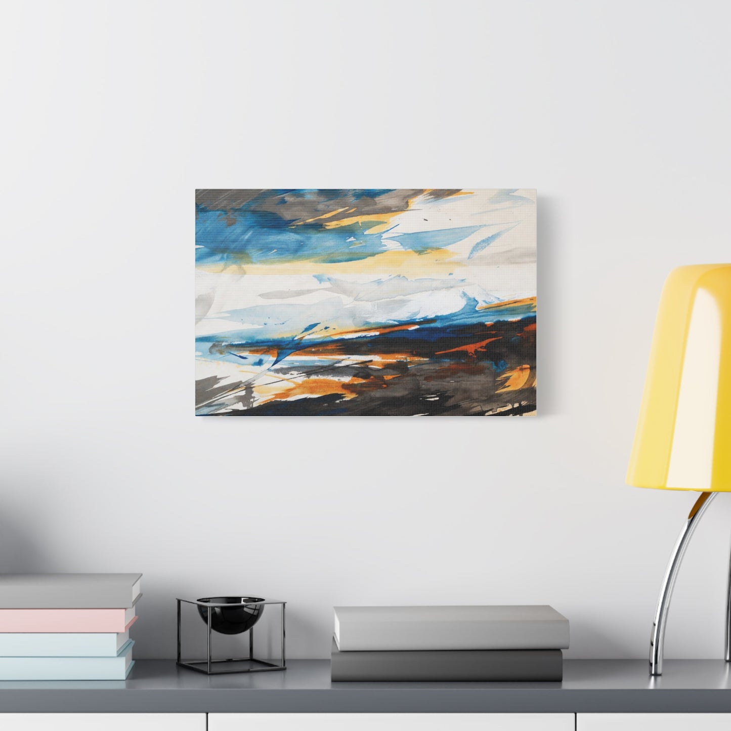 Abstract Oceanic Canvas Print — Blue & Amber Stretched Wall Art