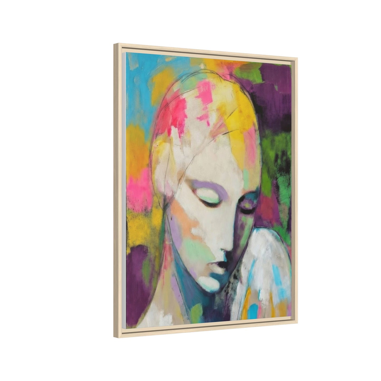Framed Matte Canvas Art - Colorful Abstract Portrait