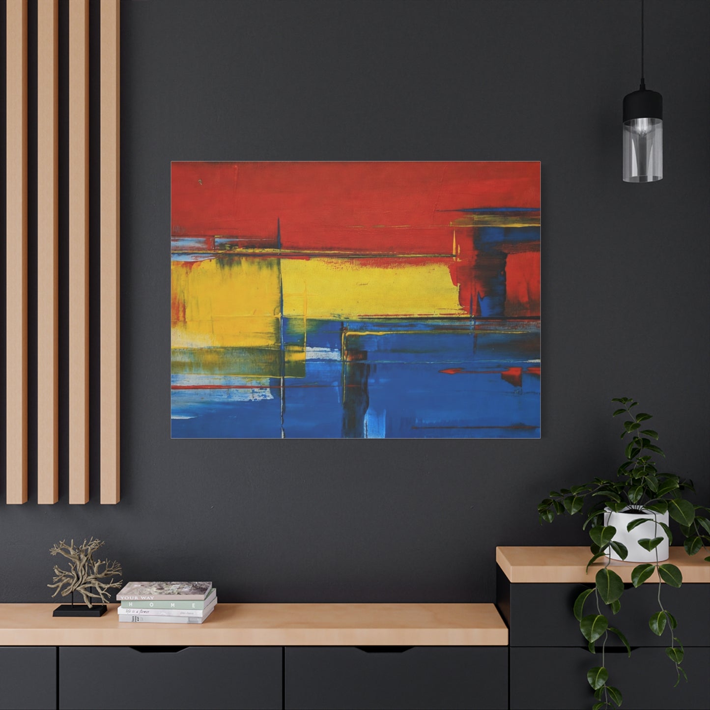Abstract Color Block Matte Canvas Wall Art — Red, Yellow & Blue Stretched Canvas
