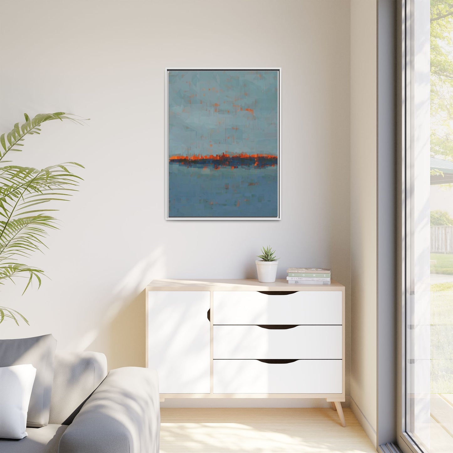 Framed Canvas Art — Teal & Orange Abstract Seascape