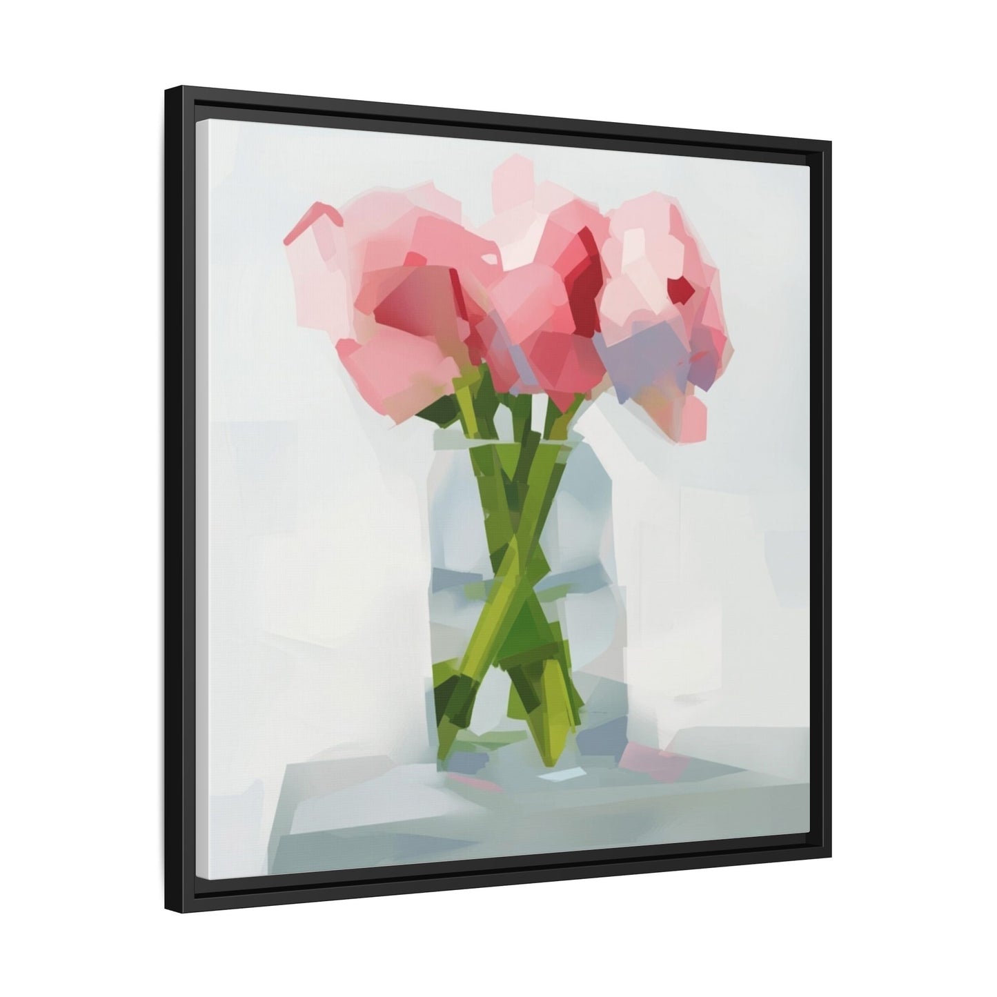 Framed Floral Canvas Art — Pink Peonies in Vase (Matte)
