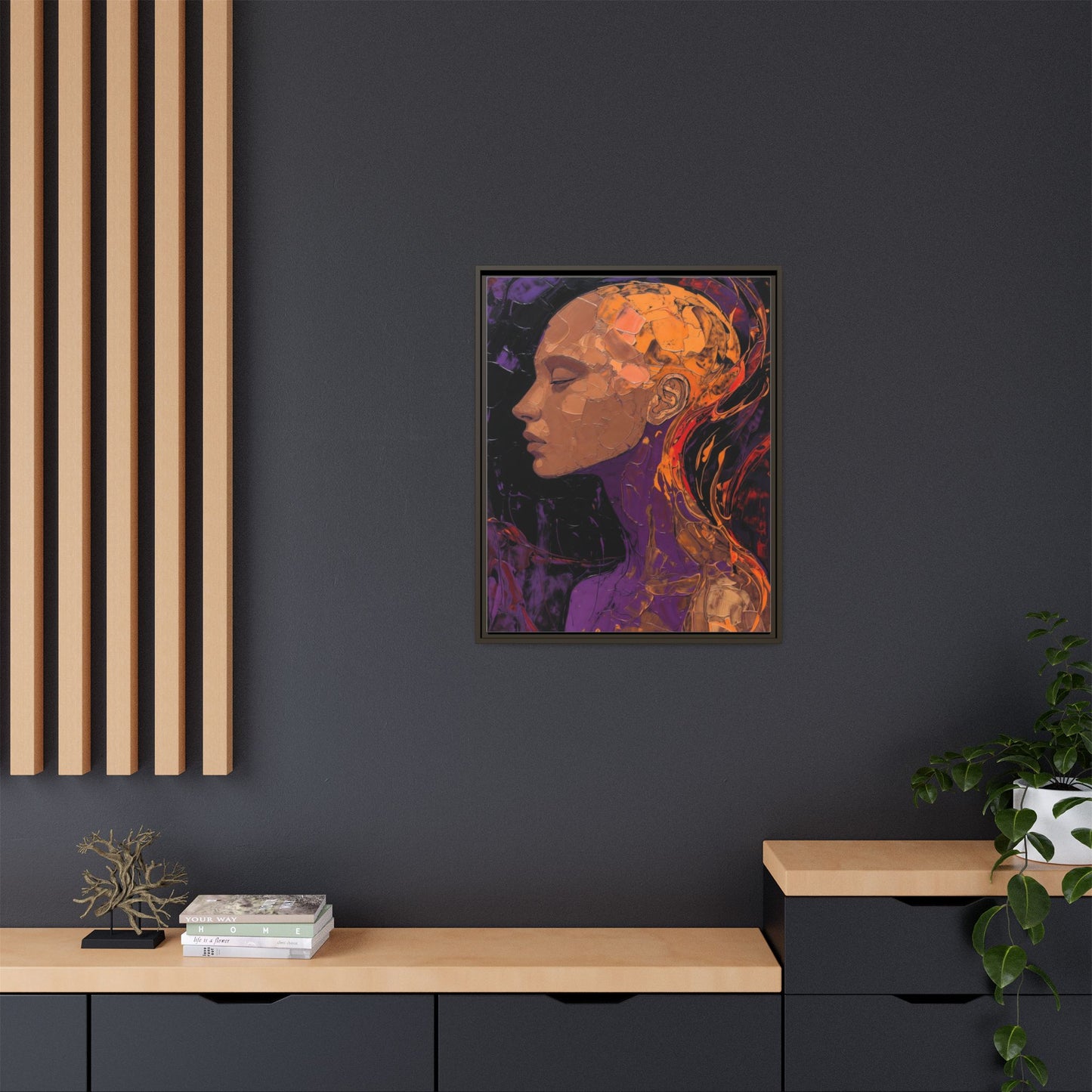 Abstract Profile Portrait Matte Framed Canvas — Multicolor Feminine Art Print