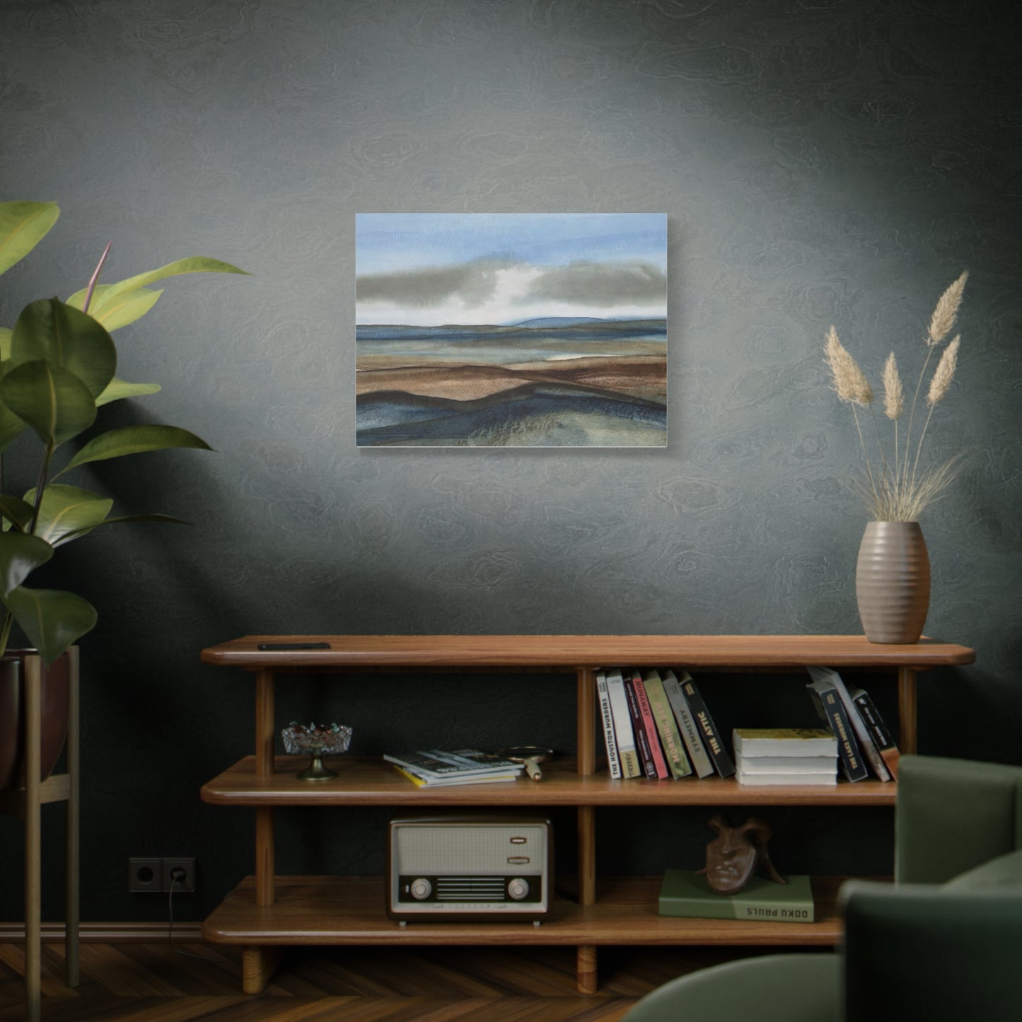 Coastal Mist Matte Canvas Print — Serene Blue-Brown Landscape Wall Art