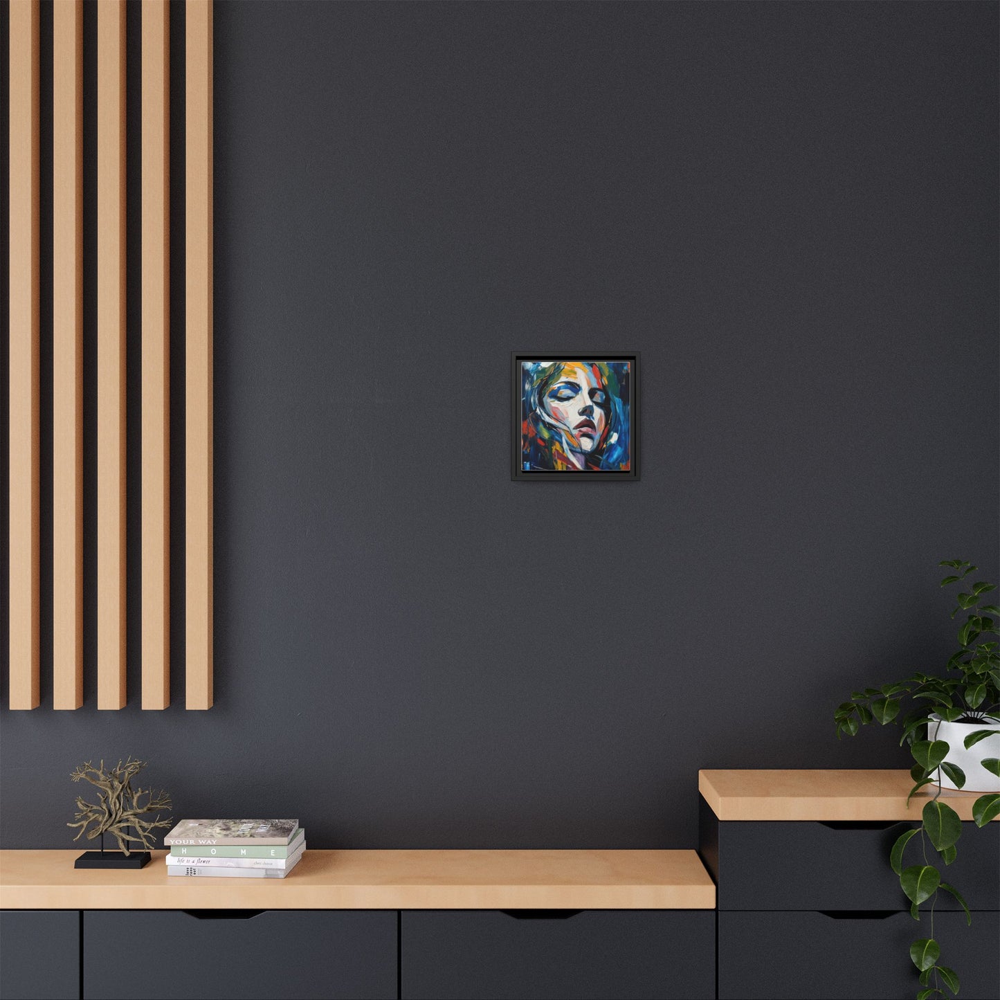 Abstract Colorful Woman Portrait — Framed Matte Canvas Wall Art