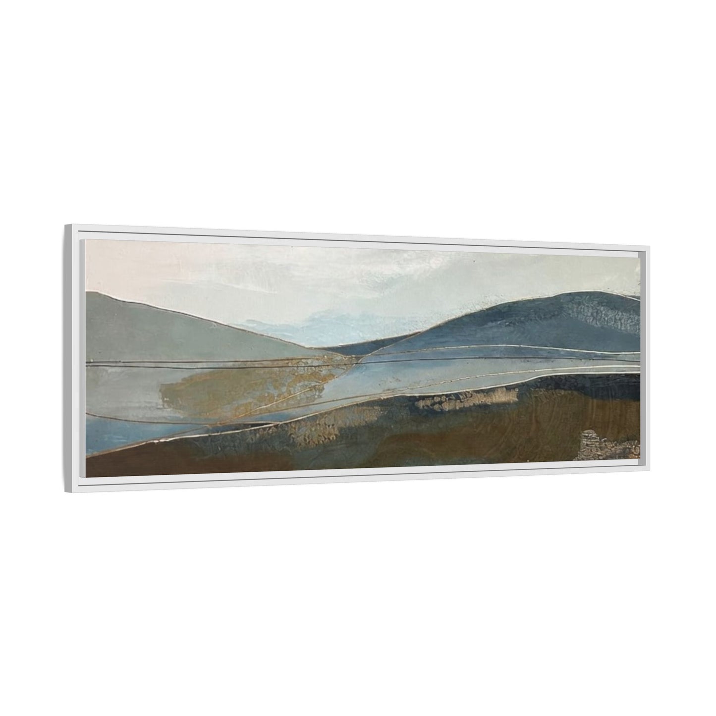 Framed Matte Canvas Landscape Art - Serene Abstract Hills in Blue & Earth Tones