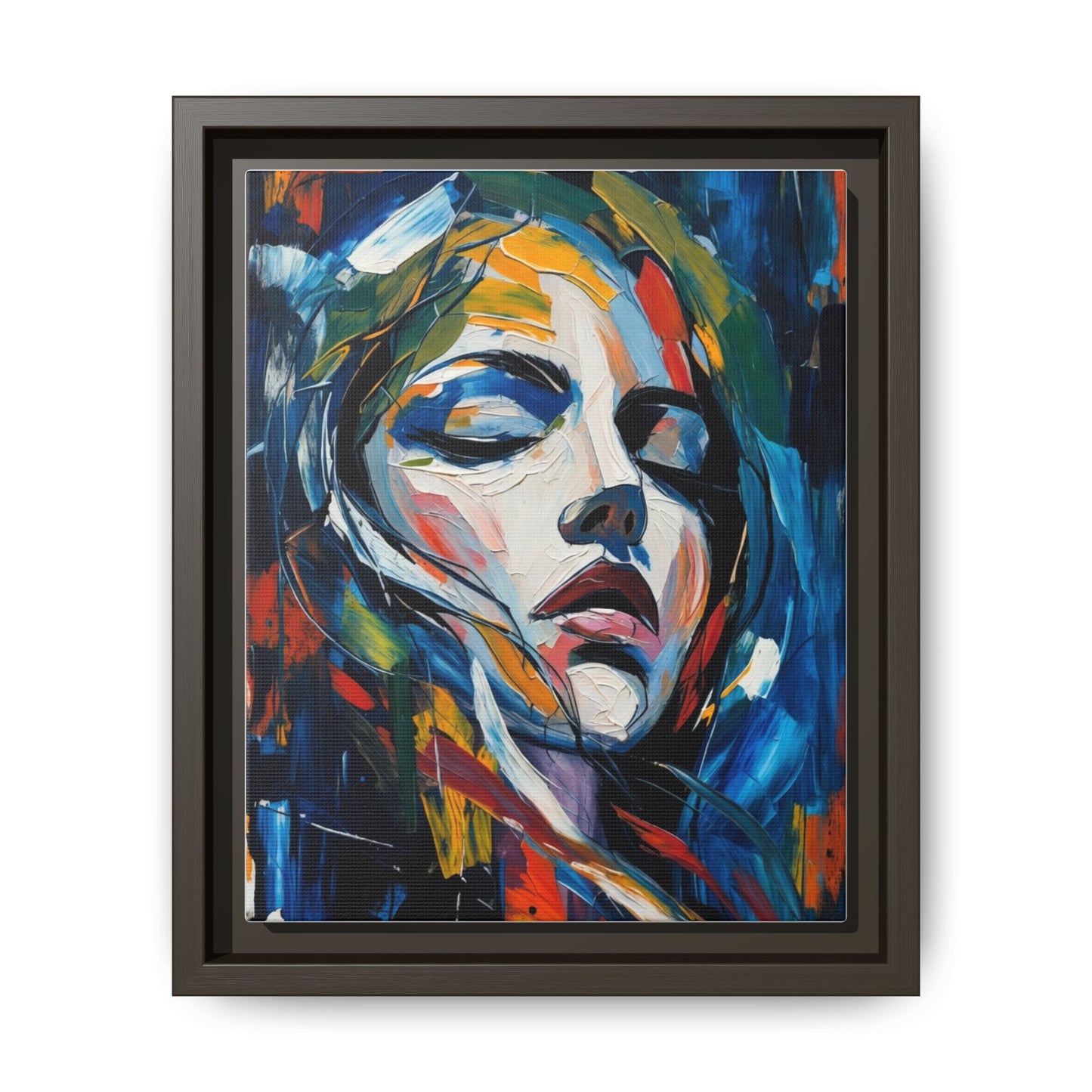 Abstract Colorful Woman Portrait — Framed Matte Canvas Wall Art