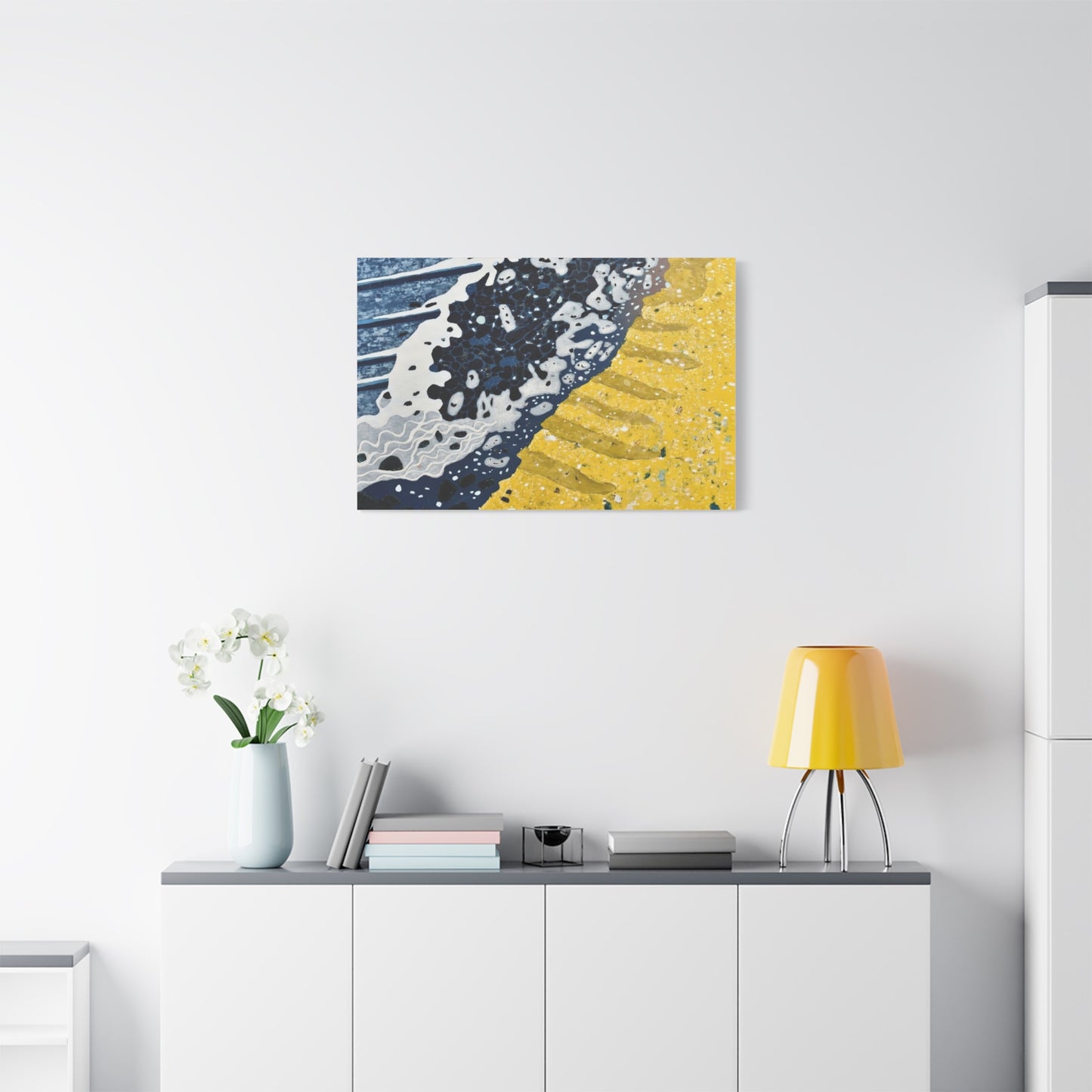 Abstract Blue & Yellow Fluid Art Canvas Print — Matte Stretched Wall Art
