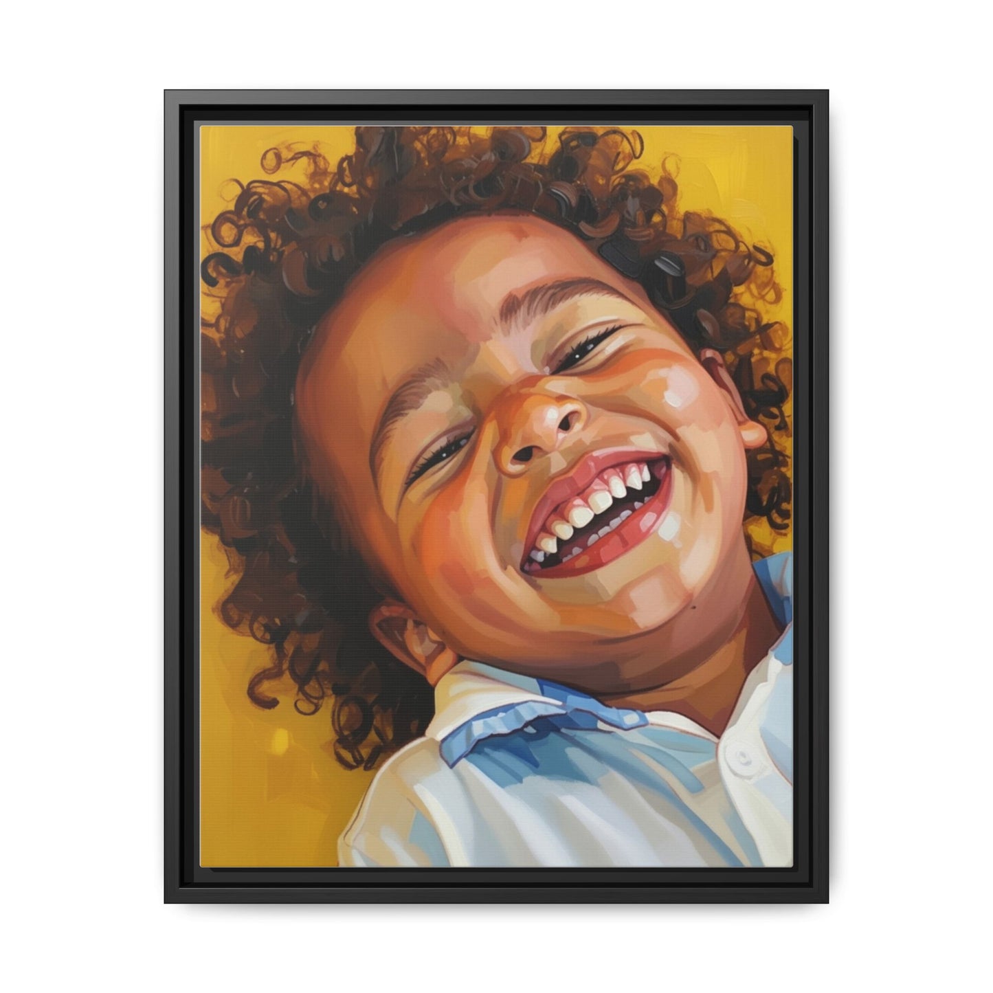 Framed Matte Canvas Print – Joyful Child Portrait, Colorful Nursery Wall Art