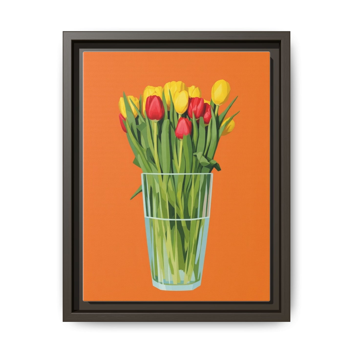 Framed Tulip Canvas Print — Colorful Tulips in Glass Vase