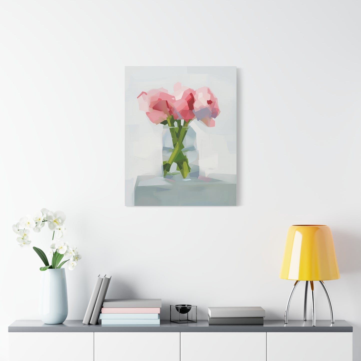 Pink Peonies Vase Canvas Art — Stretched Matte Wall Decor