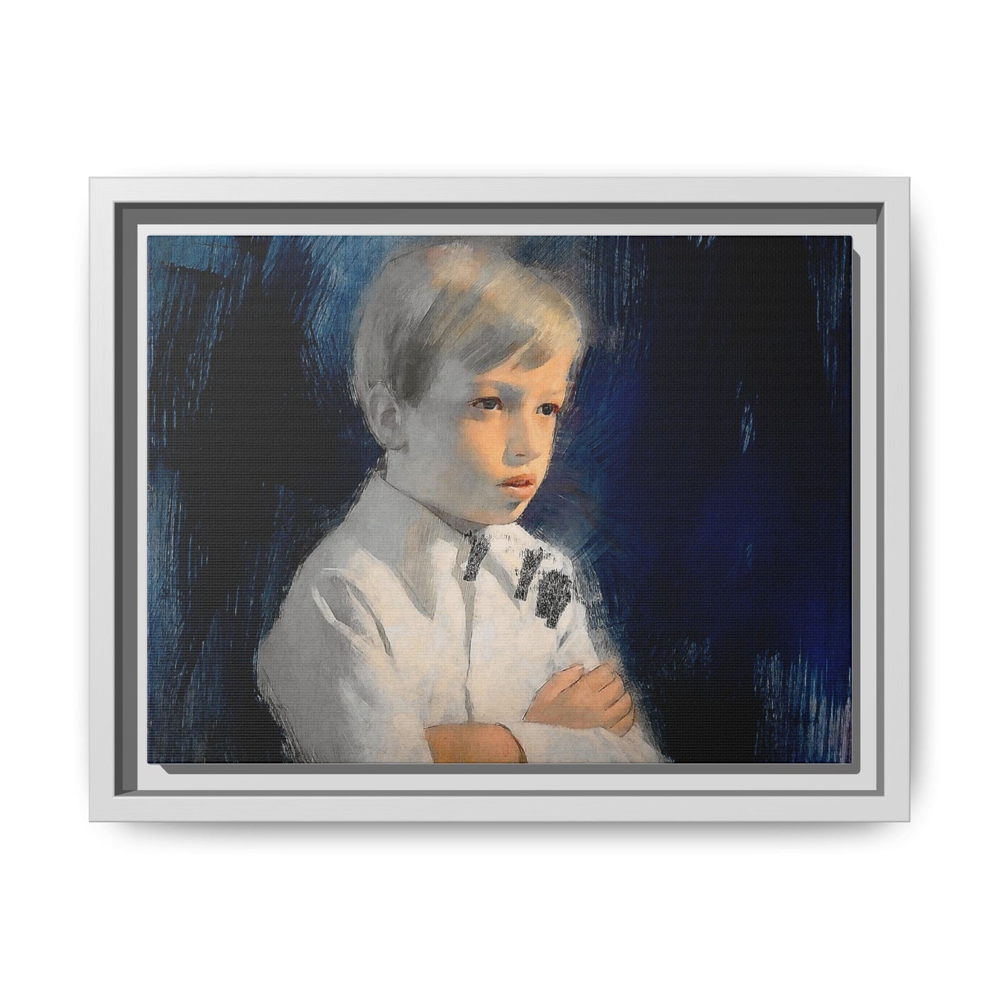 Painting of boy by Unknown Artist Framed Matte Canvas Wall Art Print