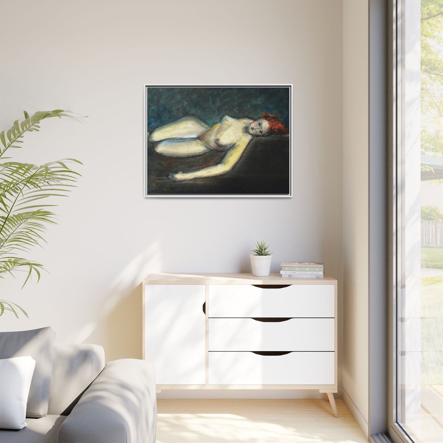 Lying nude by Paul Gosselin Framed Matte Canvas Wall Art Print