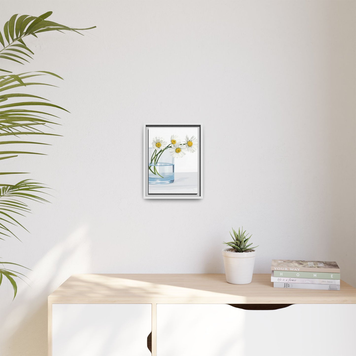 Framed Daisy Canvas Print — Minimal Botanical Wall Art