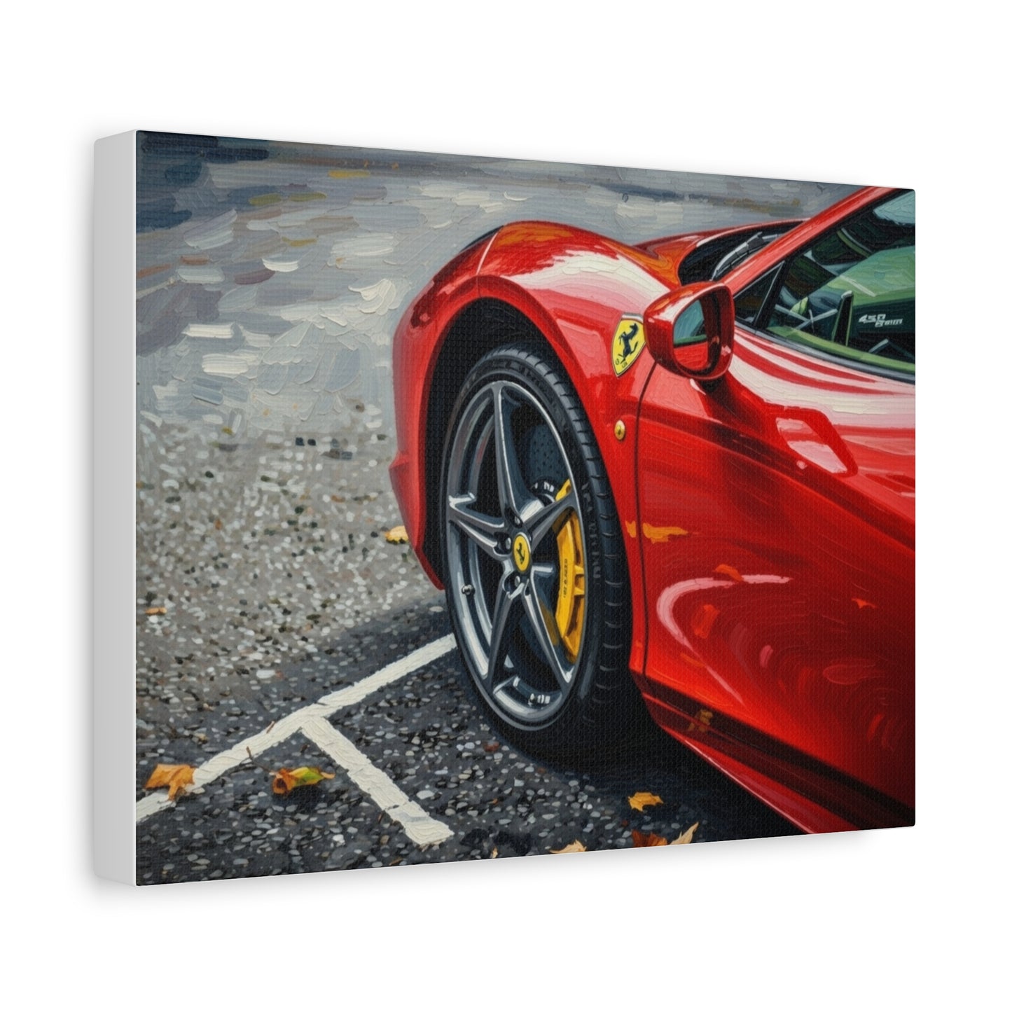 Red Sports Car Canvas Print — Ferrari Wheel Close-Up Matte Stretched Wall Art