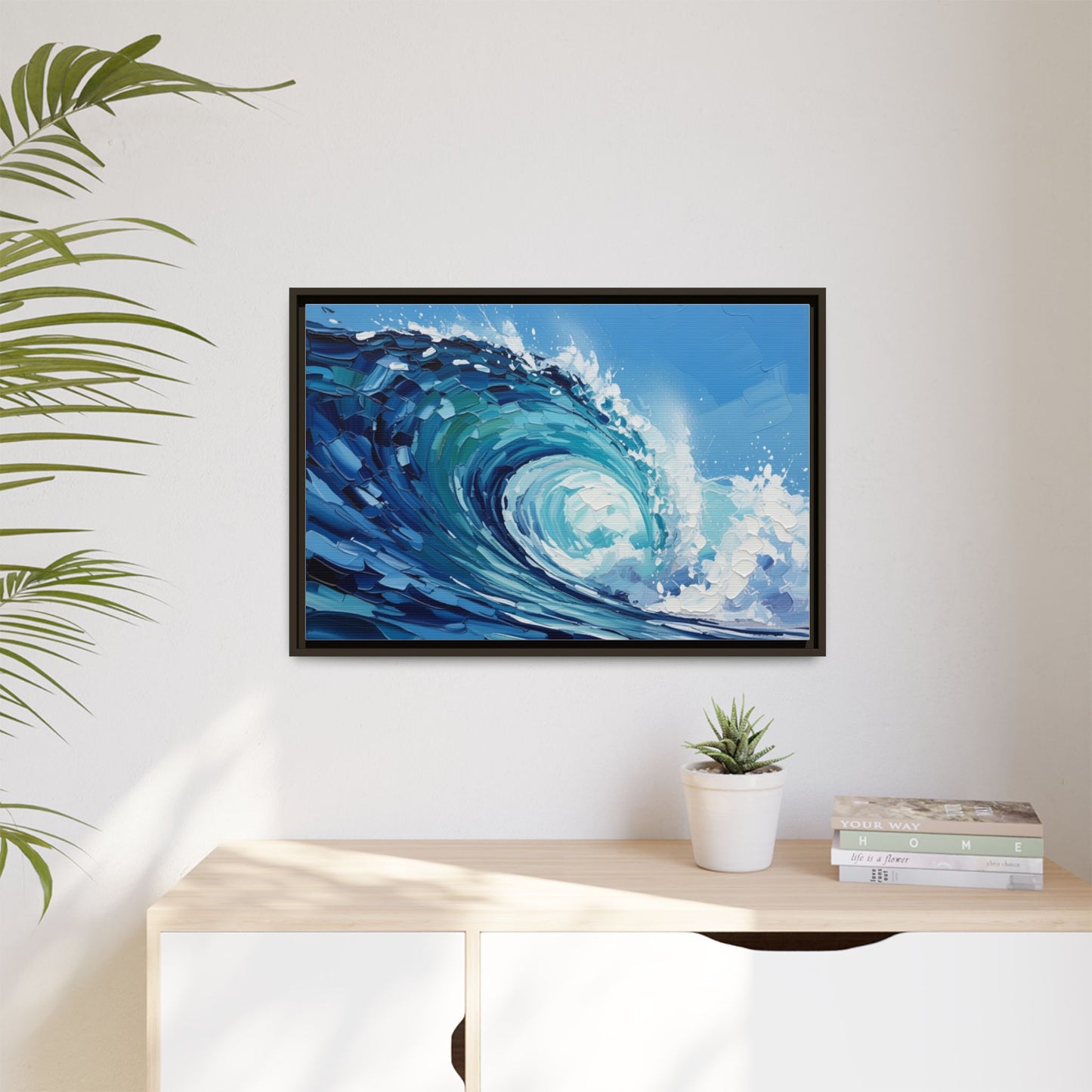 Framed Matte Canvas Wave Art — Blue Ocean Surf Wall Decor