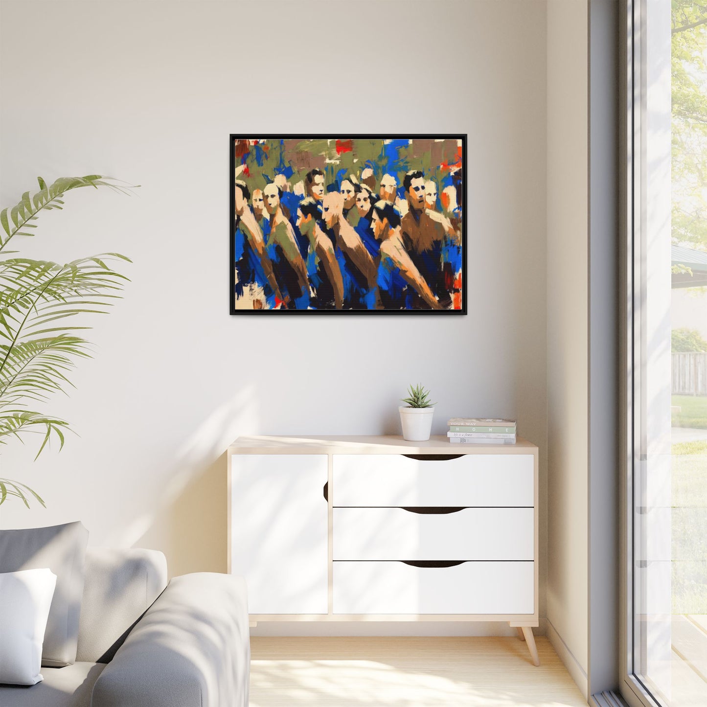 Abstract Crowd Matte Canvas Print — Framed Multi-Color Wall Art