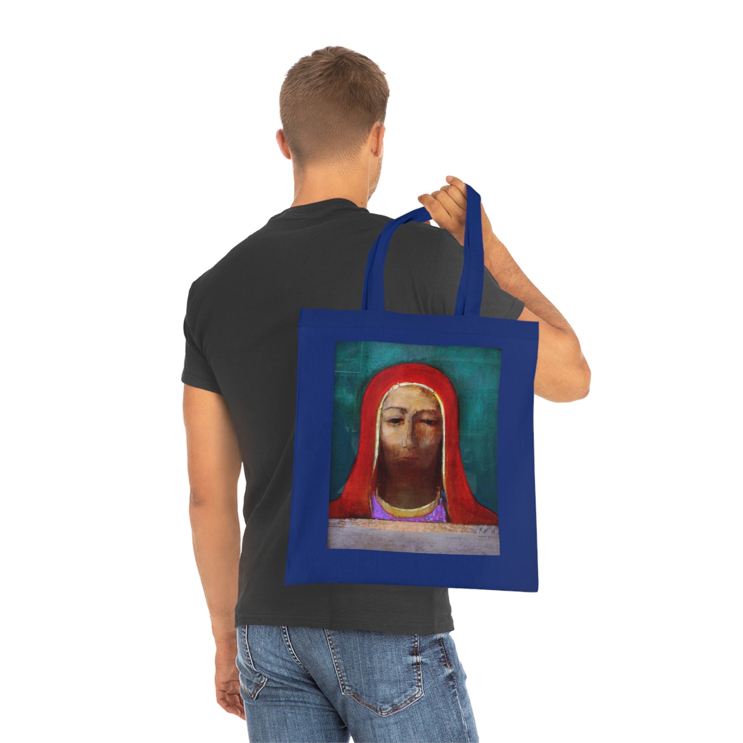 Art Portrait Tote Bag — Serene Red-Hooded Figure Canvas Cotton Tote