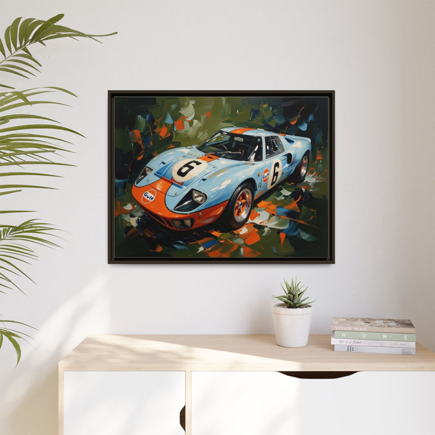 Gulf Racing GT40 Matte Framed Canvas — Vintage Sports Car Wall Art