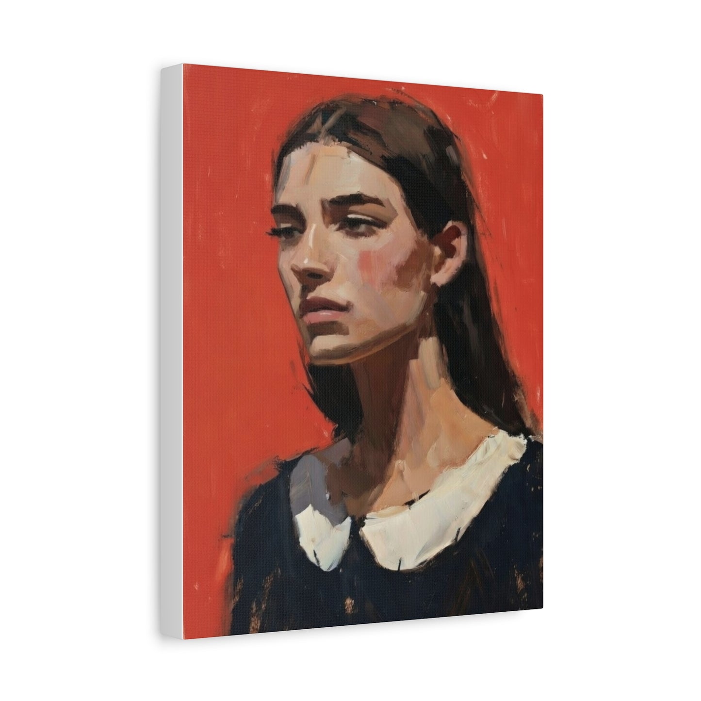 Portrait Canvas Print — Moody Red Figurative Art on Matte Stretched Canvas