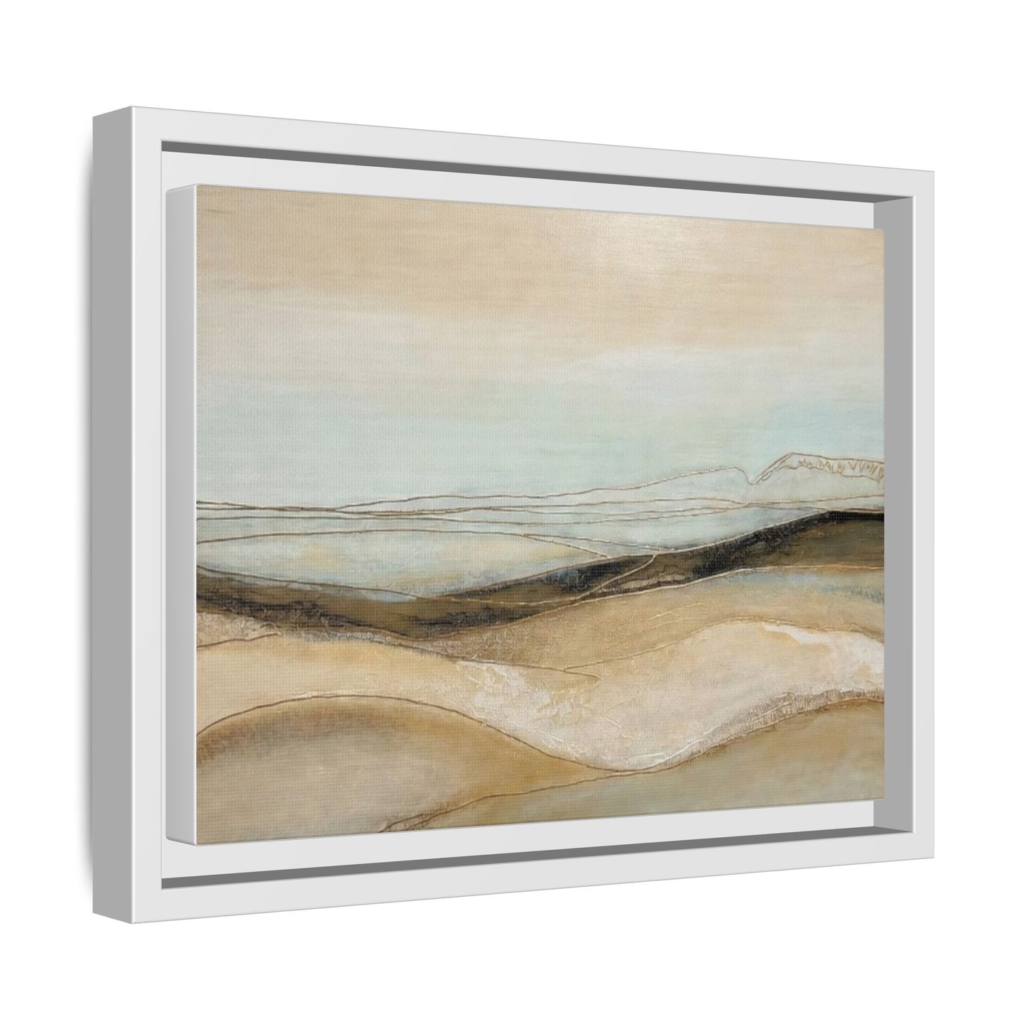 Framed Matte Canvas Wall Art — Neutral Abstract Landscape in Soft Blues & Earth Tones