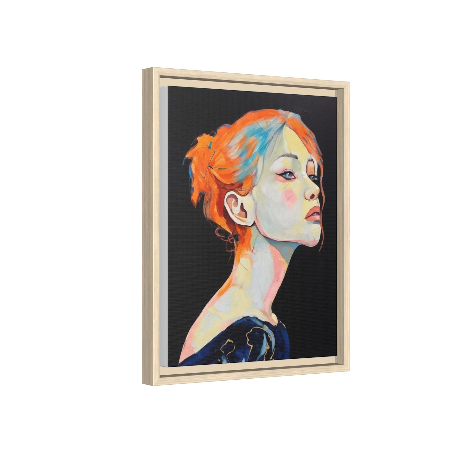 Framed Matte Canvas Portrait — Vibrant Multi‑Color Woman Wall Art