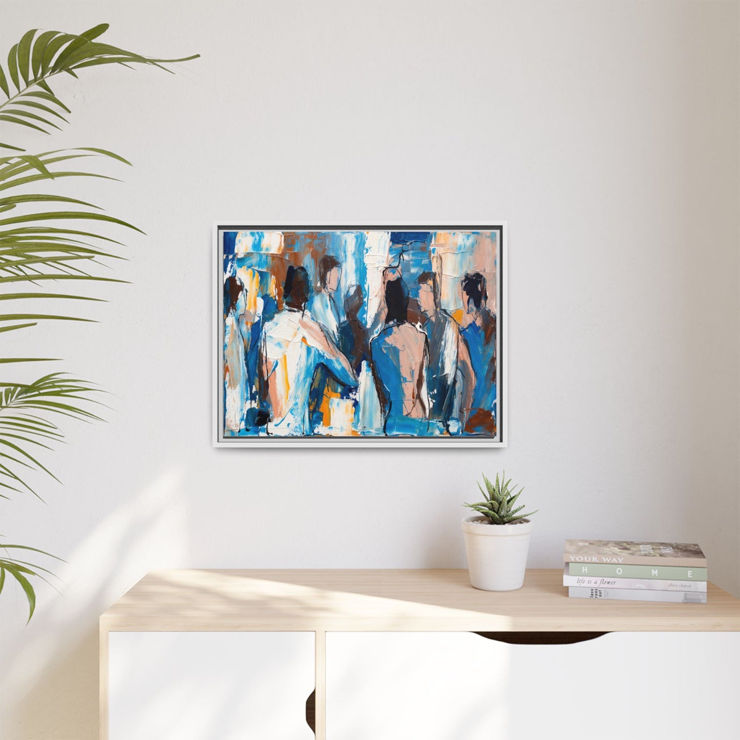Abstract Coastal Figures Matte Canvas Framed Wall Art