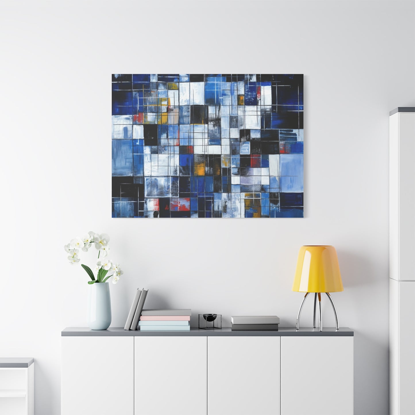Abstract Blue Grid Matte Stretched Canvas Wall Art (1.25")