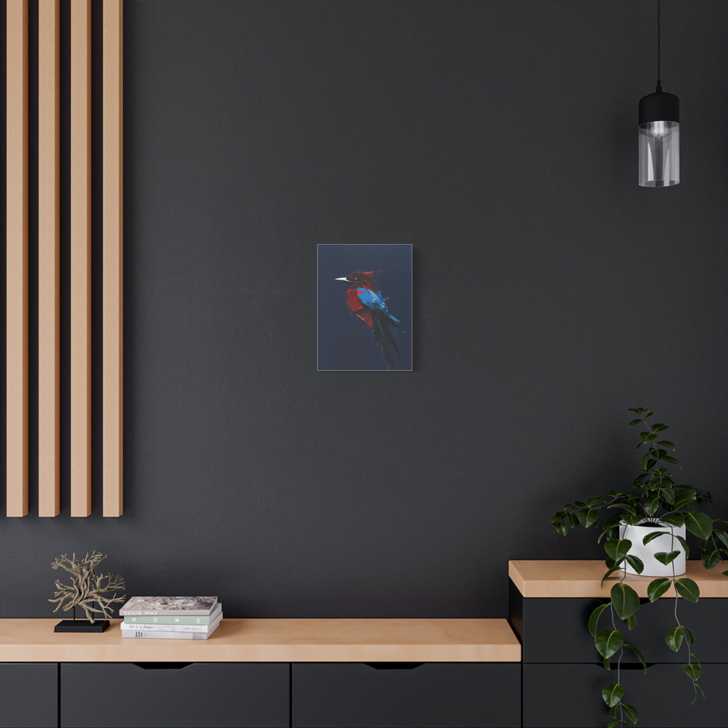 Abstract Red & Blue Bird Canvas Print — Matte Stretched Wall Art