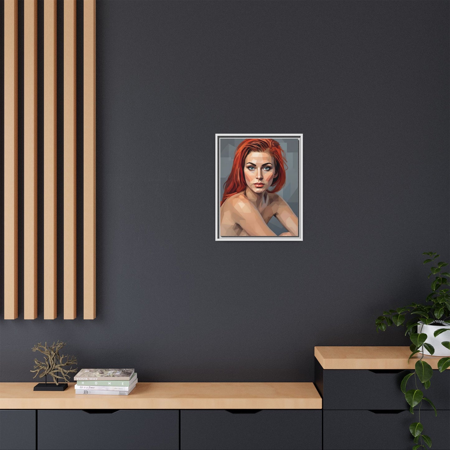 Framed Matte Canvas Portrait — Geometric Redhead Wall Art