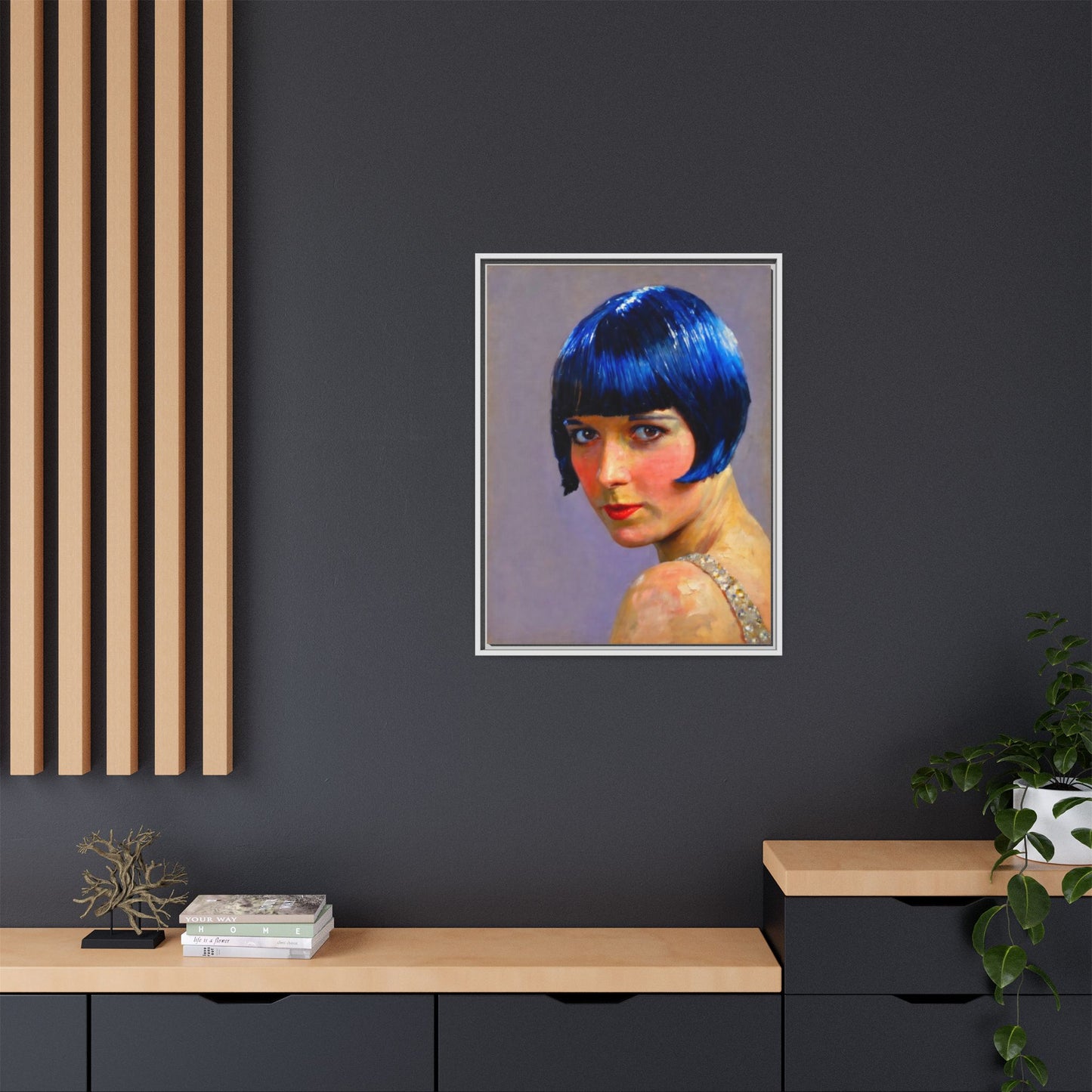 Framed Matte Canvas Art Print — Vintage Portrait with Blue Bob