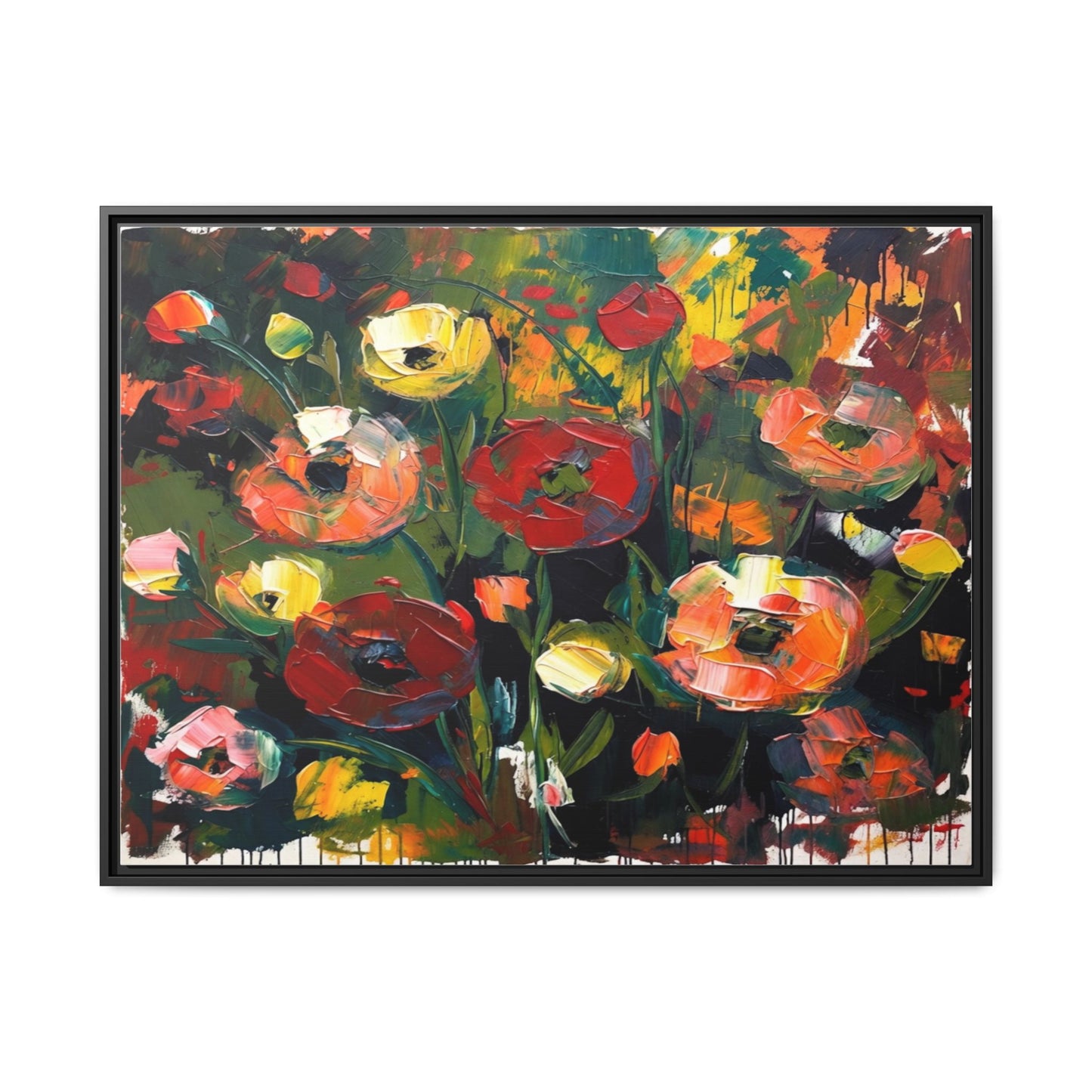 Framed Floral Canvas Print — Vibrant Abstract Poppies Wall Art