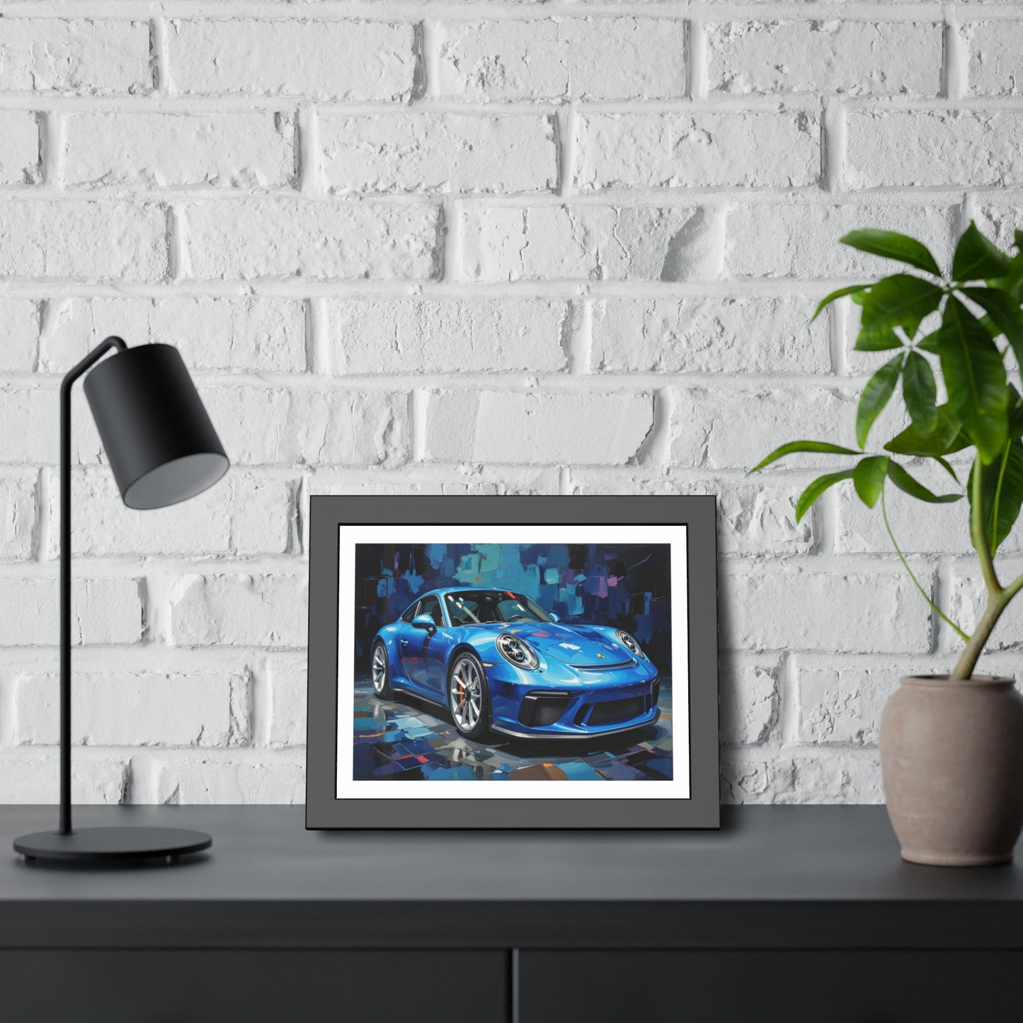Blue Sports Car Framed Poster — Modern Automotive Wall Art