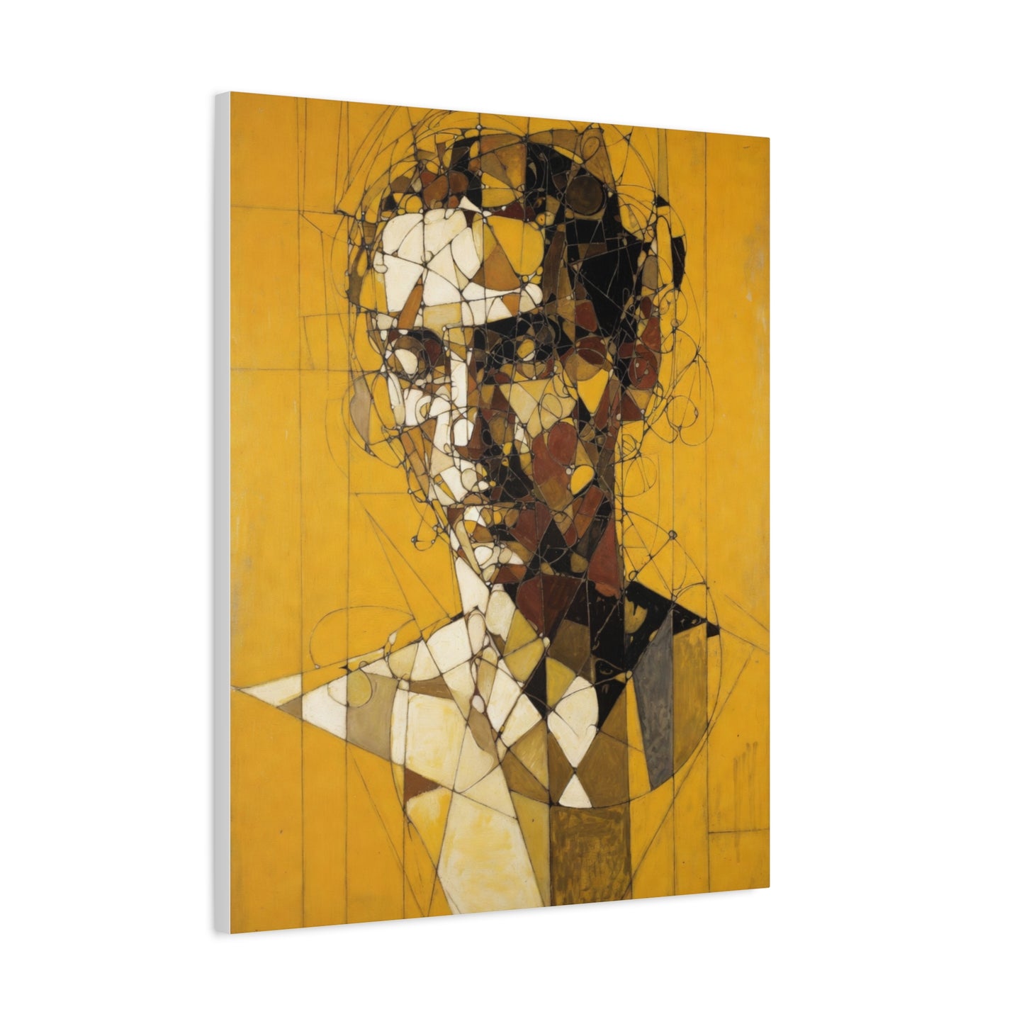 Geometric Portrait Matte Canvas Wall Art – Abstract Yellow Bust