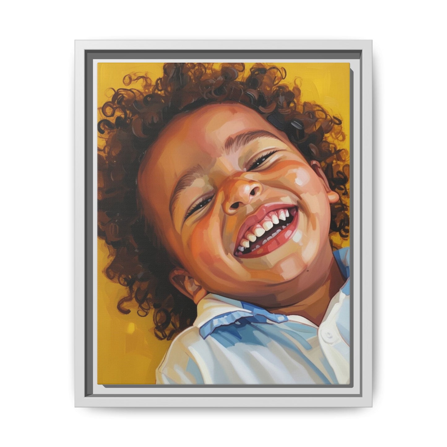 Framed Matte Canvas Print – Joyful Child Portrait, Colorful Nursery Wall Art