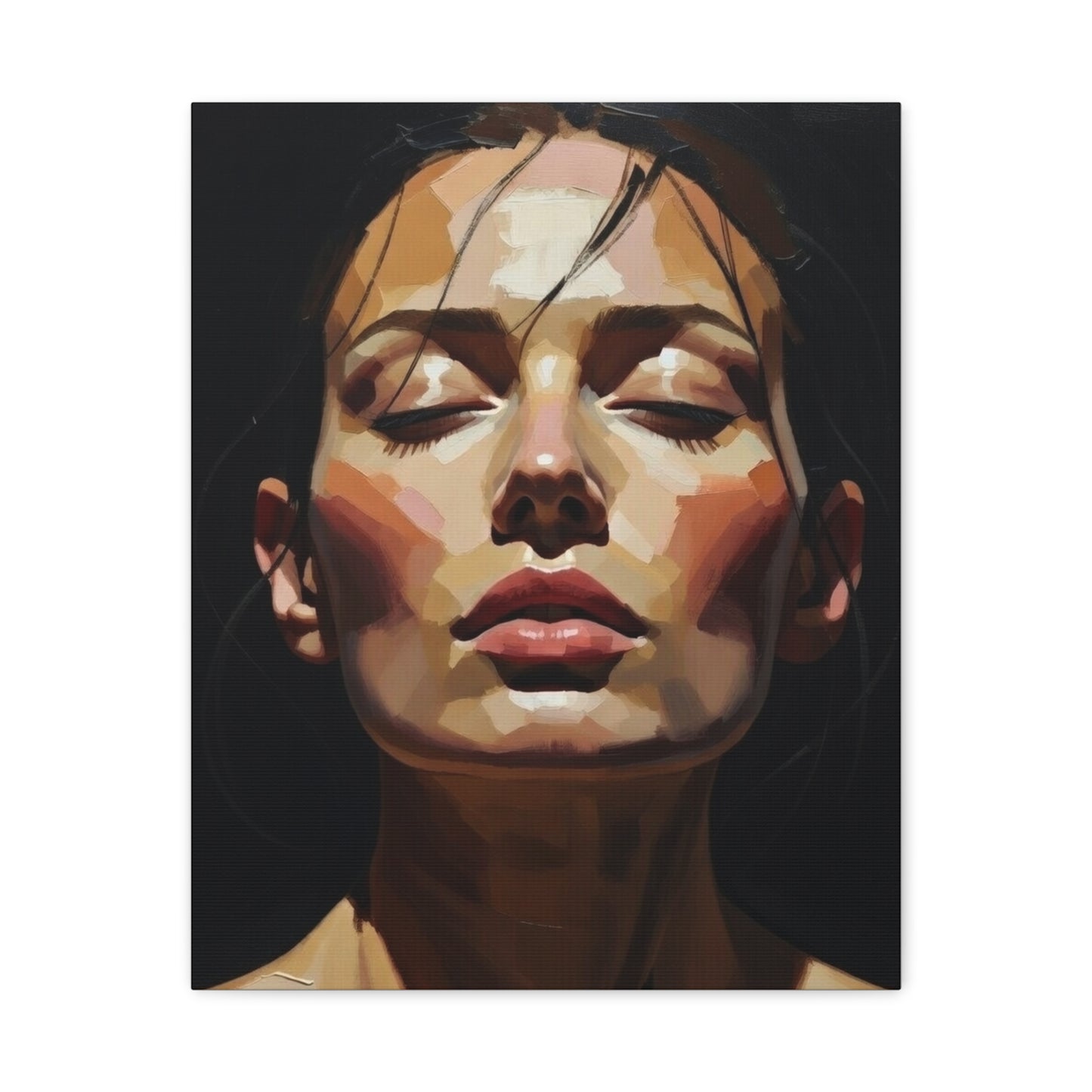 Contemporary Portrait Canvas Print — Meditative Woman Matte Stretched Wall Art