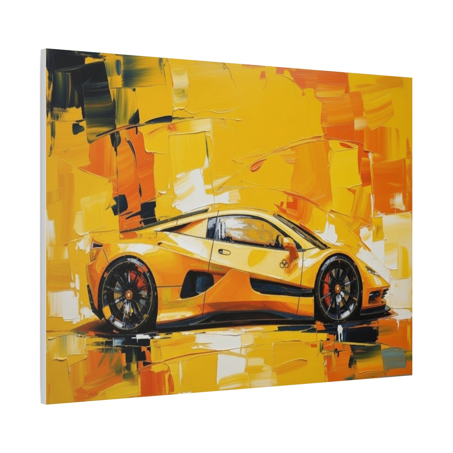 Yellow Sports Car Abstract Canvas Art - Matte Stretched Wall Print
